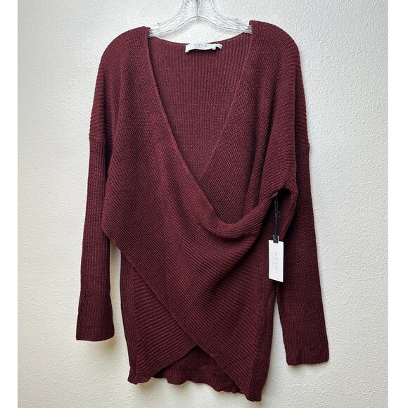 NWT ASTR The Label Stephanie Wrap Sweater Wine Women L - Picture 3 of 14